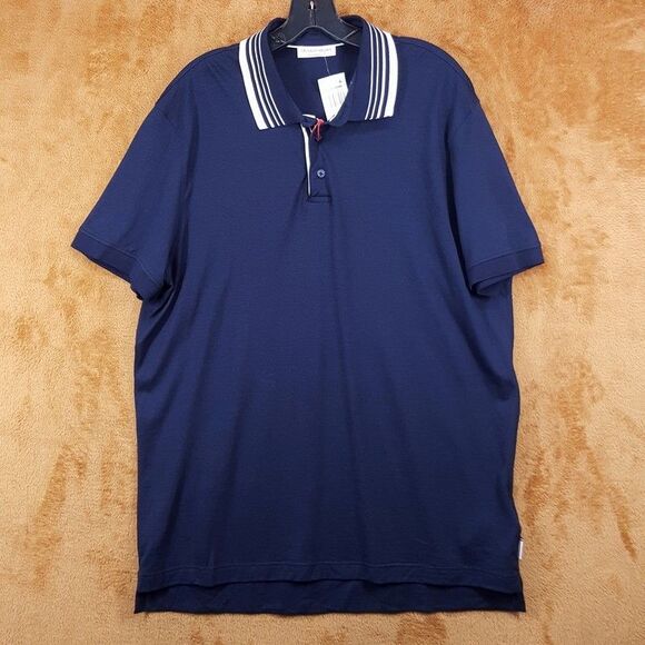 ORLEBAR BROWN Polo Shirt Mens XL Blue Cotton DOMINIC BORDER STRIPE $295 - Picture 1 of 9
